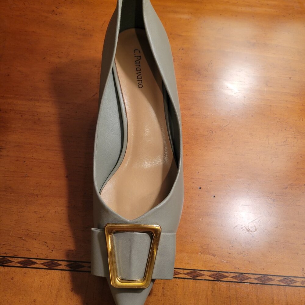 Vizzano Light Gray Pointed Flats with Gold Buckle - Picture 8 of 11
